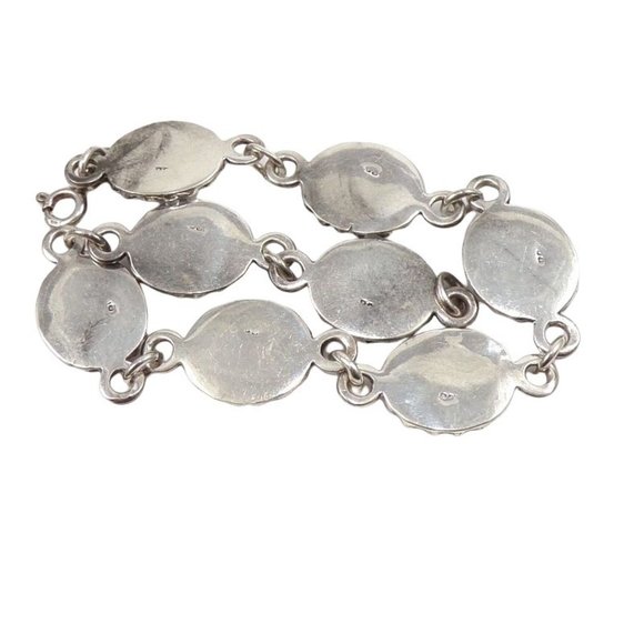 Sterling Silver Black Onyx Oval Chain Link Bracelet 7.25" - Picture 3 of 4